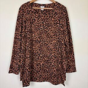 Chico’s Womens Tunic Top Size 2 (Large) Leopard Cheetah Fall Work Casual‎